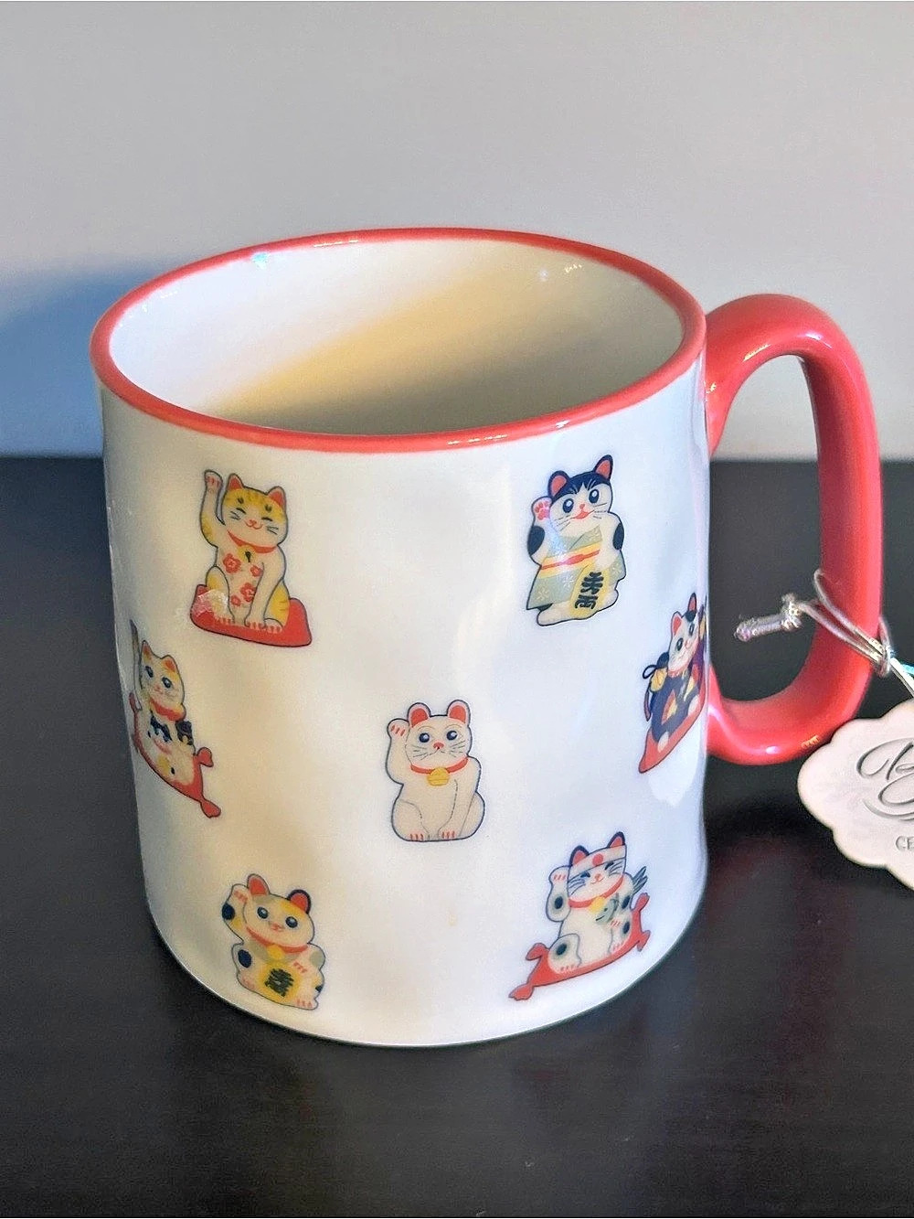 10 Strawberry Street Bella Lucky Cat Ceramic Mug White & Red